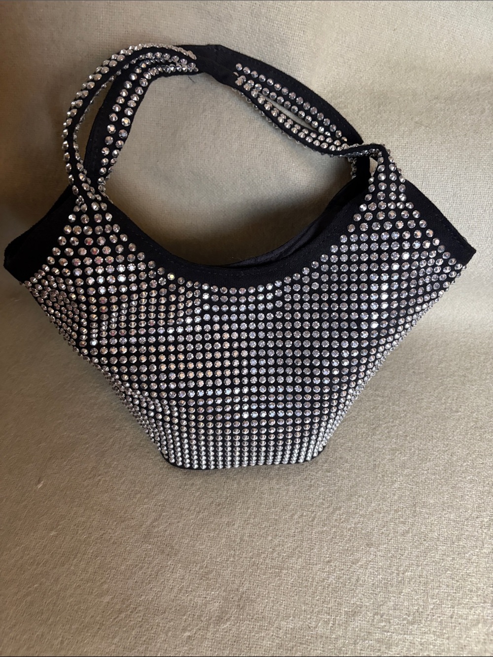 Black Rhinestone-Studded Shoulder Bag